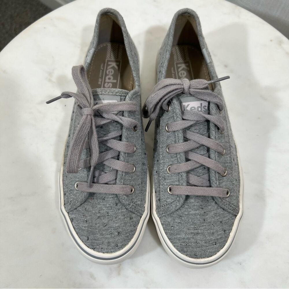 Keds Double Up Shoe Jersey Gray Glitter Polka Dots Sneakers Tennis Shoes Sz 6.5